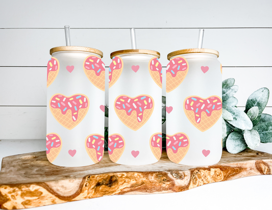 Ice Cream Hearts Glass Can