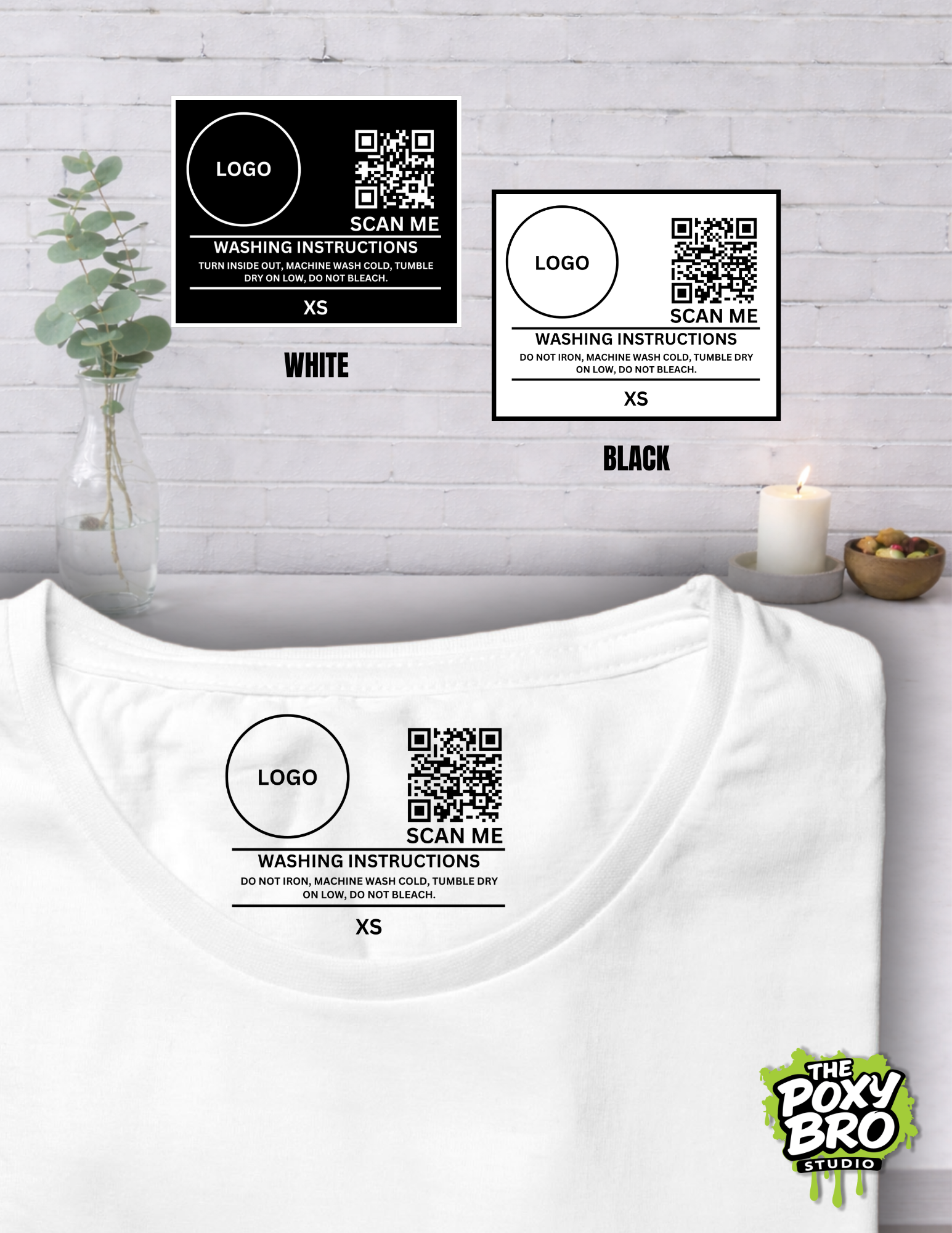 Custom Size & Care Tags with Logo & QR Code – DTF Apparel Labels