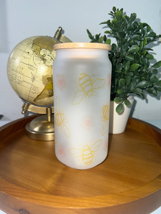 Bees & Flowers Glass Can