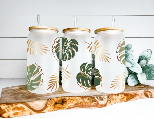 Monstera leaf Glass Can