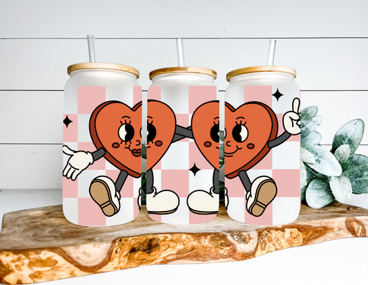 Retro Hearts Glass Can